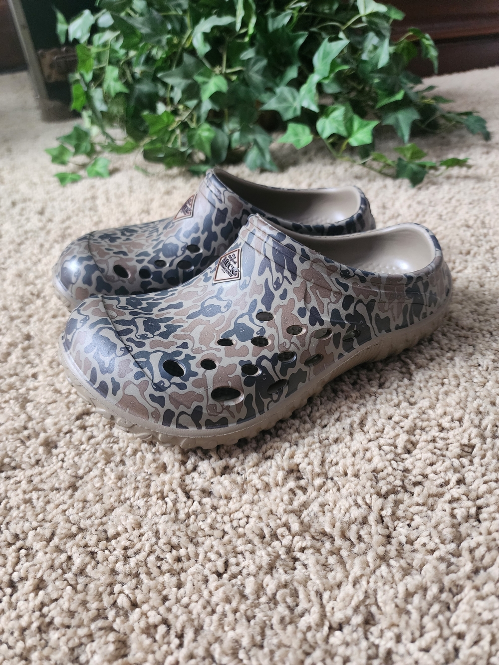 Camo Slip-On Garden Clogs with Logo
